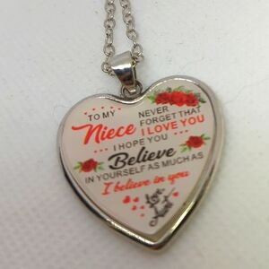 To My Niece Heart Pendant On Stainless Steel Chain I Love You Love Aunt 24" New